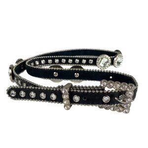 Blingy Rhinestone Belt Leather Western Glam Black Silver  Belt Womens SZ M L